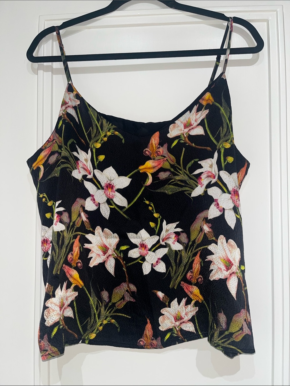 Lily Silk 100% Mullberry Silk Black Floral Spaghetti-Strap Camisole Top Sz XL